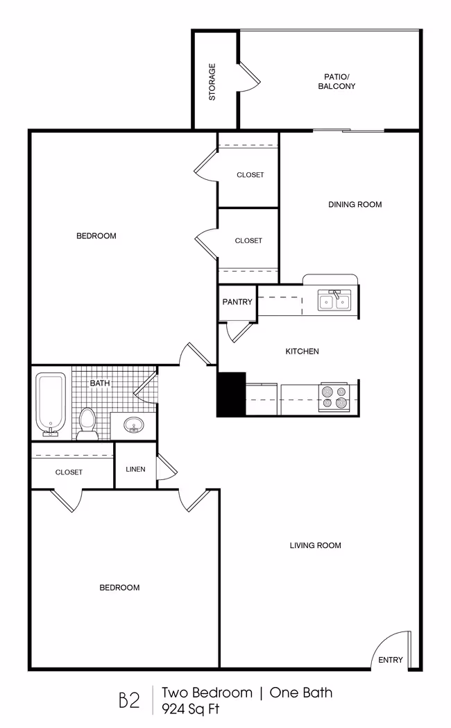2 Bedroom, 1 Bathroom 41 floor plan